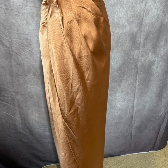Line & Dot Wrap Skirt Lisa Midi in Satin Ginger Large Champagne NWT - Picture 3 of 4